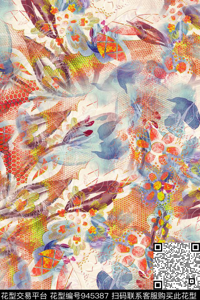 植物肌理花卉数码印花华亿平台下载（图片编号: 945387） - 瓦栏（Walan）