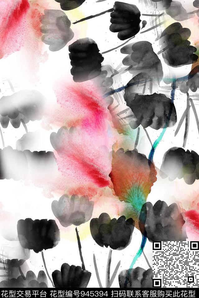 雪纺花卉手绘花卉数码印花华亿平台下载（图片编号: 945394） - 瓦栏（Walan）