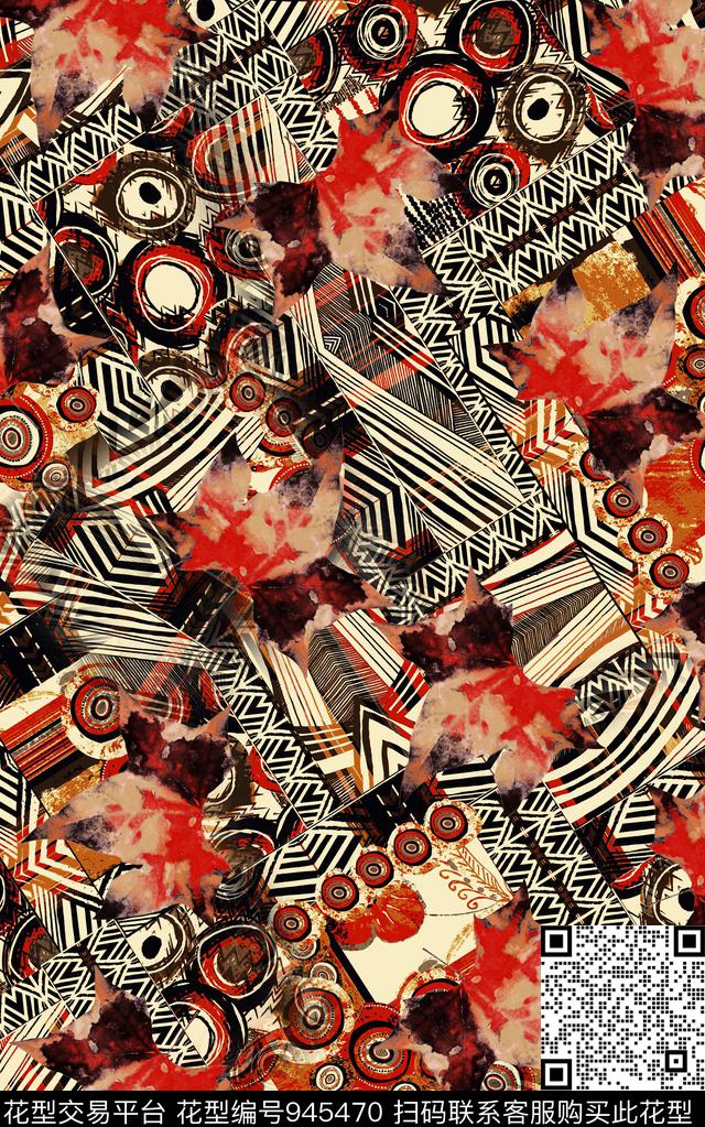 民族风抽象花卉数码印花华亿平台下载（图片编号: 945470） - 瓦栏（Walan）