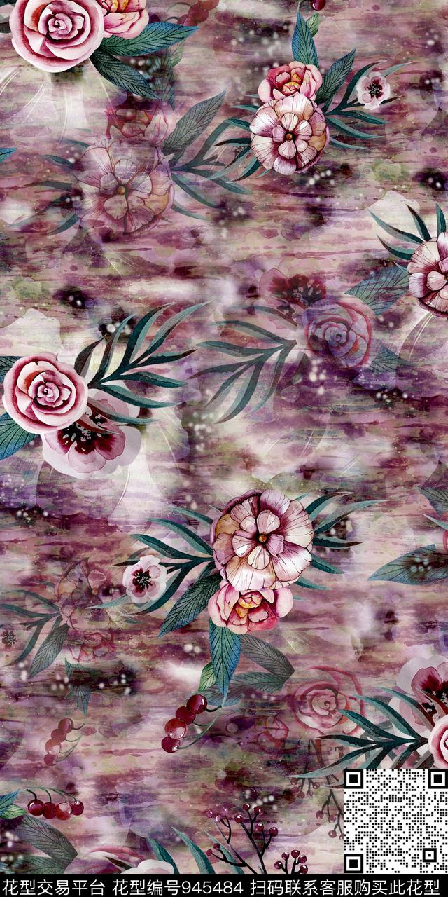 数码华亿平台手绘花卉花卉数码印花华亿平台下载（图片编号: 945484） - 瓦栏（Walan）