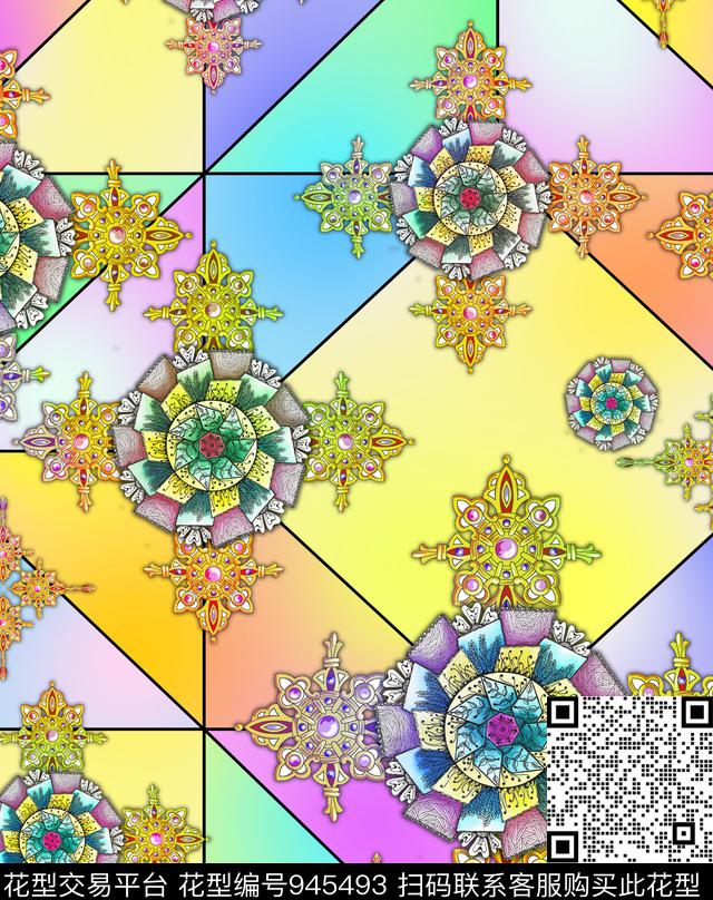 民族风几何混合拼接数码印花华亿平台下载（图片编号: 945493） - 瓦栏（Walan）