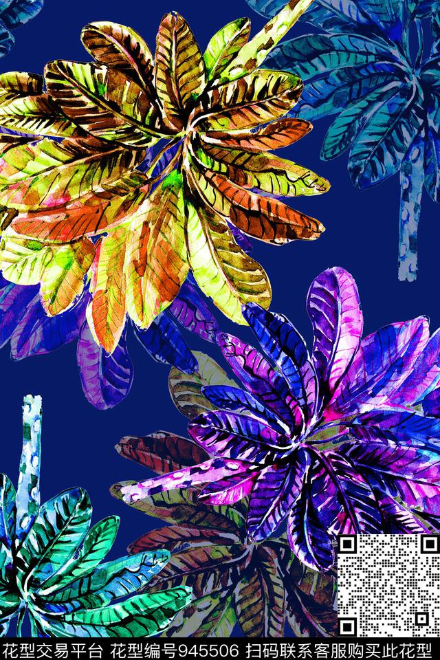 植物手绘花卉绿植树叶数码印花华亿平台下载（图片编号: 945506） - 瓦栏（Walan）