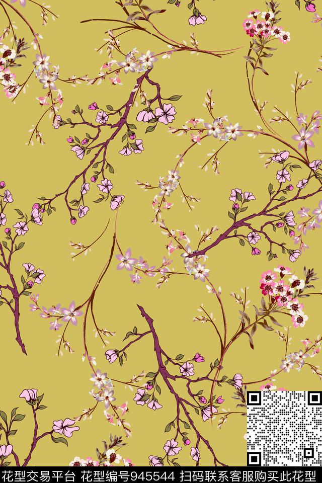 手绘玫瑰彩底花卉数码华亿平台数码印花华亿平台下载（图片编号: 945544） - 瓦栏（Walan）