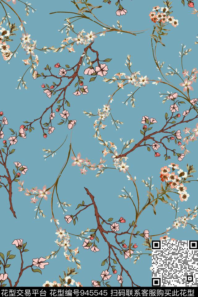 手绘玫瑰彩底花卉数码华亿平台数码印花华亿平台下载（图片编号: 945545） - 瓦栏（Walan）