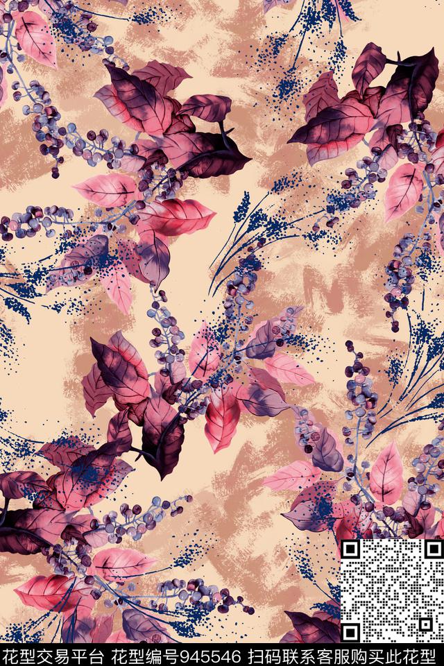 彩底花卉数码华亿平台泼溅数码印花华亿平台下载（图片编号: 945546） - 瓦栏（Walan）