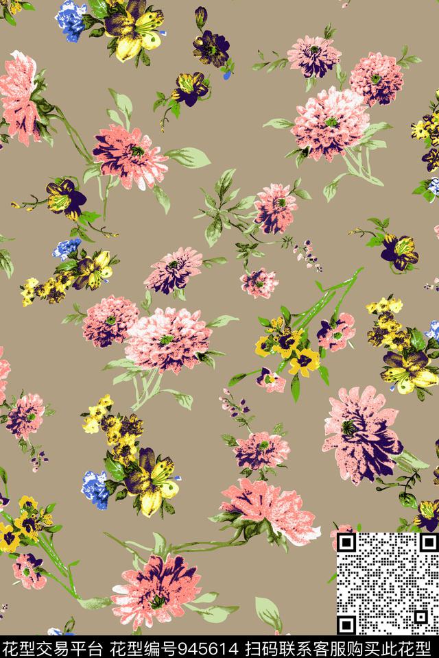 小碎花彩底花卉手绘花卉传统印花华亿平台下载（图片编号: 945614） - 瓦栏（Walan）