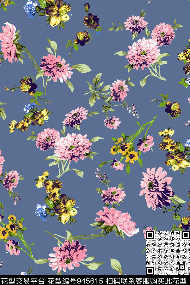 小碎花彩底花卉手绘花卉传统印花华亿平台下载（图片编号: 945615） - 瓦栏（Walan）