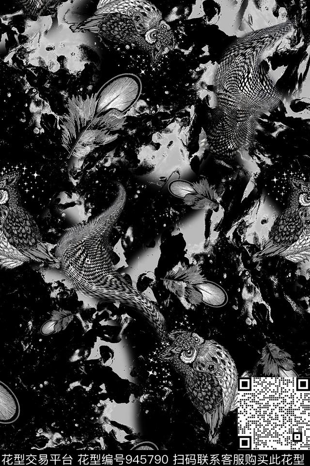 肌理猫头鹰男装数码印花华亿平台下载（图片编号: 945790） - 瓦栏（Walan）