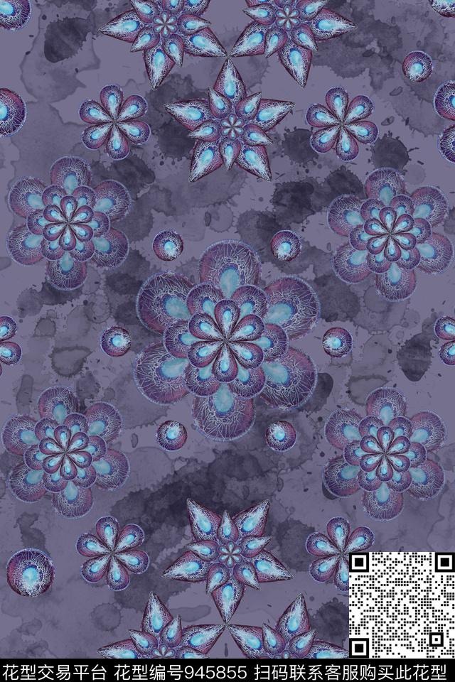 素雅抽象几何花卉数码印花华亿平台下载（图片编号: 945855） - 瓦栏（Walan）