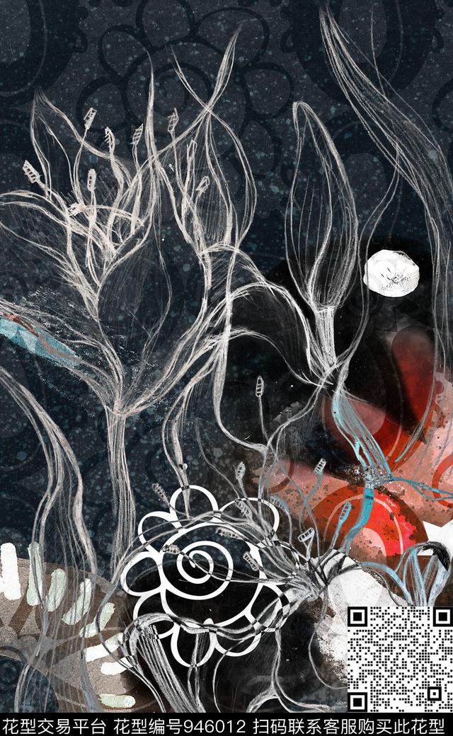 数码华亿平台线条花卉定位花数码印花华亿平台下载（图片编号: 946012） - 瓦栏（Walan）