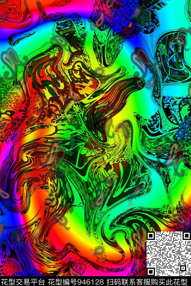 3D立体抽象女装花卉数码印花华亿平台下载（图片编号: 946128） - 瓦栏（Walan）