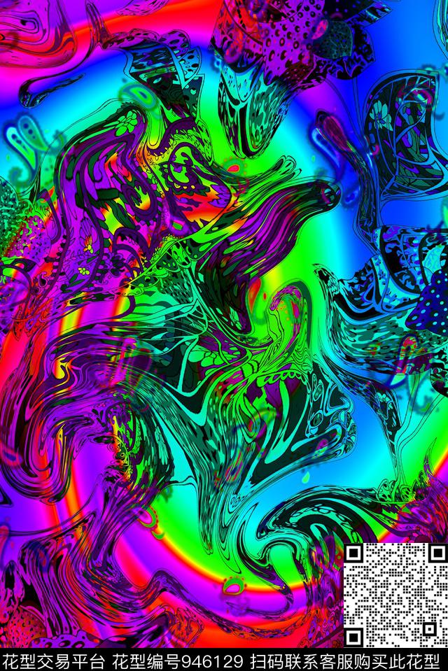 3D立体抽象女装花卉数码印花华亿平台下载（图片编号: 946129） - 瓦栏（Walan）