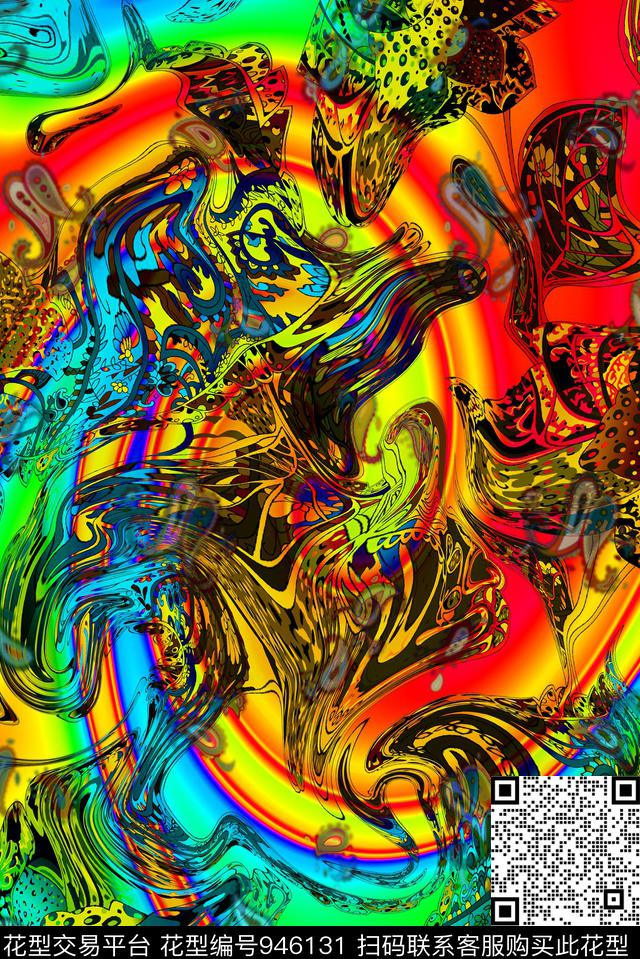 3D立体抽象女装花卉数码印花华亿平台下载（图片编号: 946131） - 瓦栏（Walan）