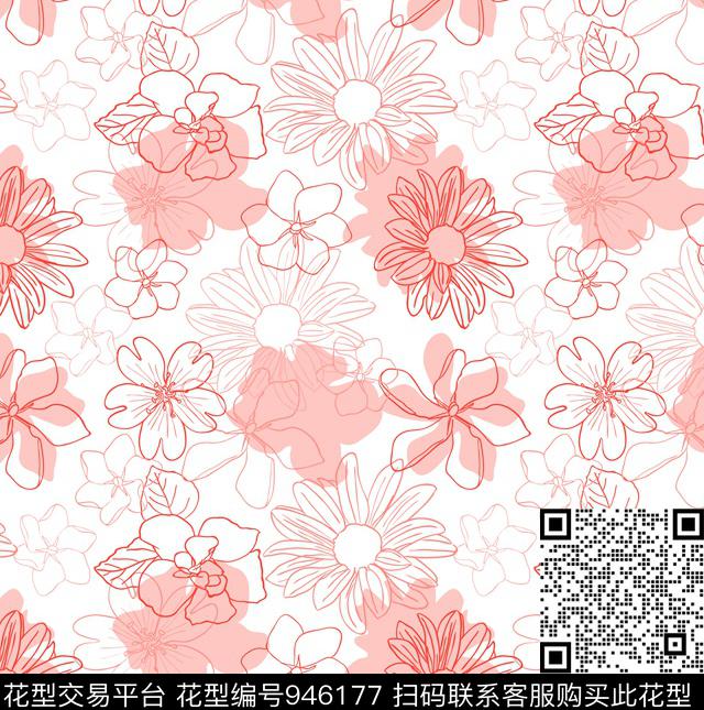 大花手绘大花花卉传统印花华亿平台下载（图片编号: 946177） - 瓦栏（Walan）