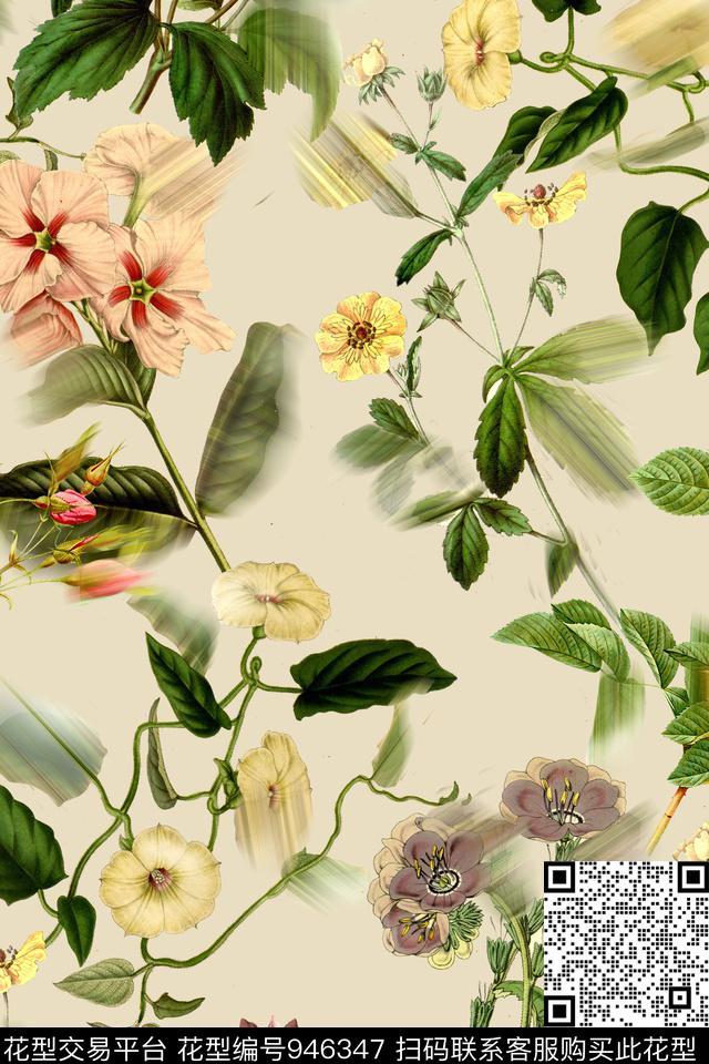 抽象花卉欧洲数码印花华亿平台下载（图片编号: 946347） - 瓦栏（Walan）