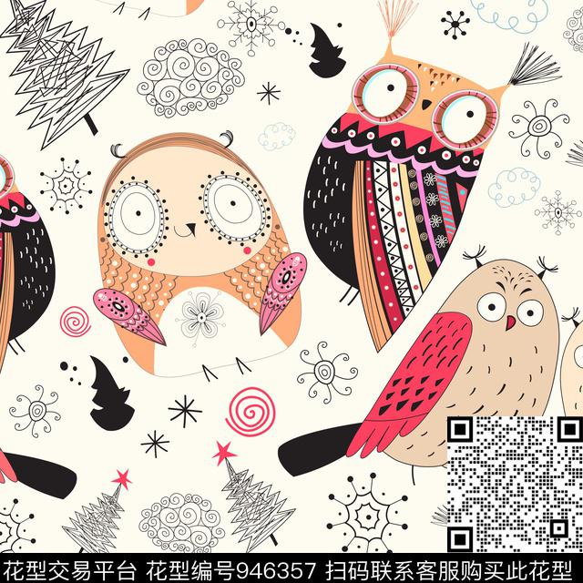 猫头鹰卡通动物卡通数码印花华亿平台下载（图片编号: 946357） - 瓦栏（Walan）