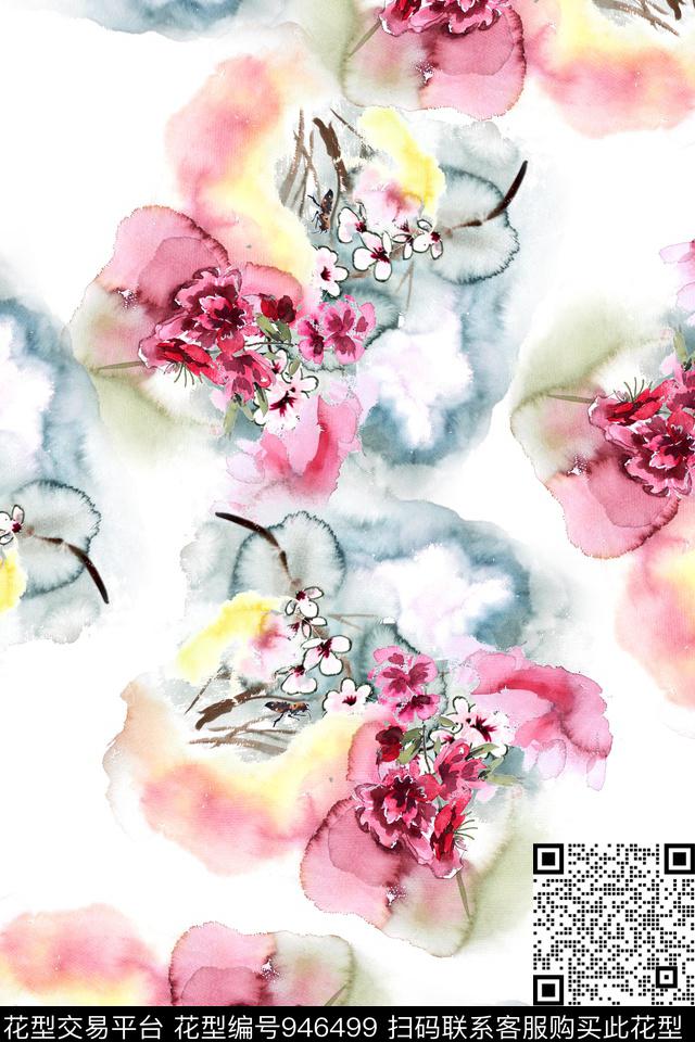 艺术水彩花卉花卉数码印花华亿平台下载（图片编号: 946499） - 瓦栏（Walan）