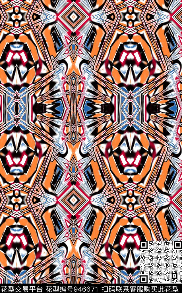 肌理抽象几何数码印花华亿平台下载（图片编号: 946671） - 瓦栏（Walan）
