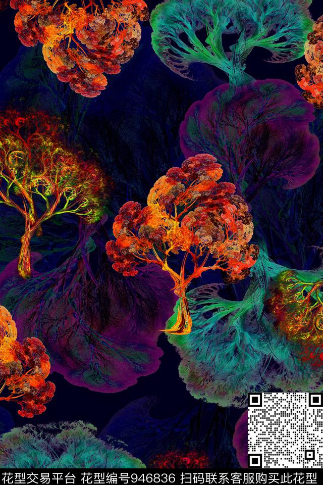 抽象树枝抽象树数码印花华亿平台下载（图片编号: 946836） - 瓦栏（Walan）