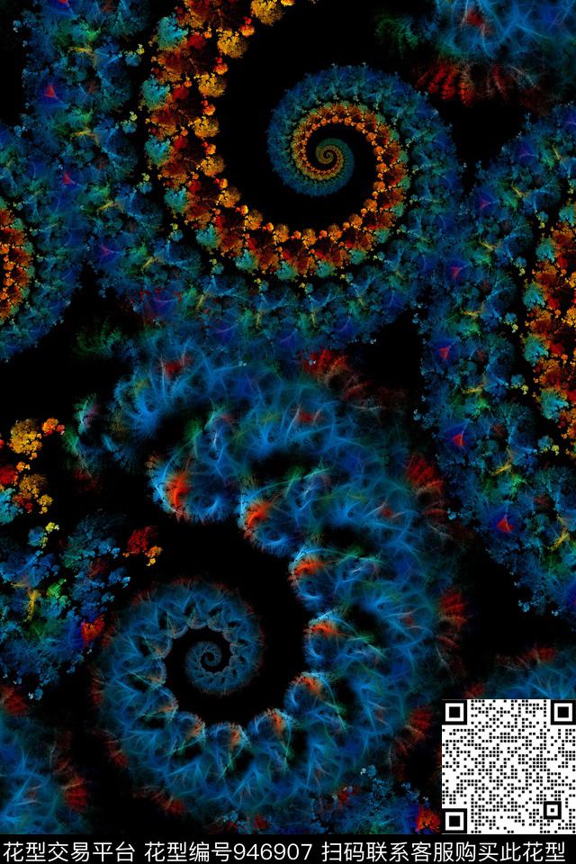 抽象分形绚丽七彩螺旋漩涡数码印花华亿平台下载（图片编号: 946907） - 瓦栏（Walan）