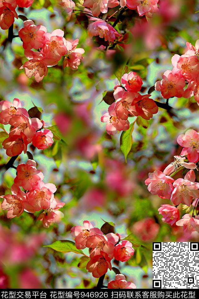 抽象花卉桃花数码印花华亿平台下载（图片编号: 946926） - 瓦栏（Walan）