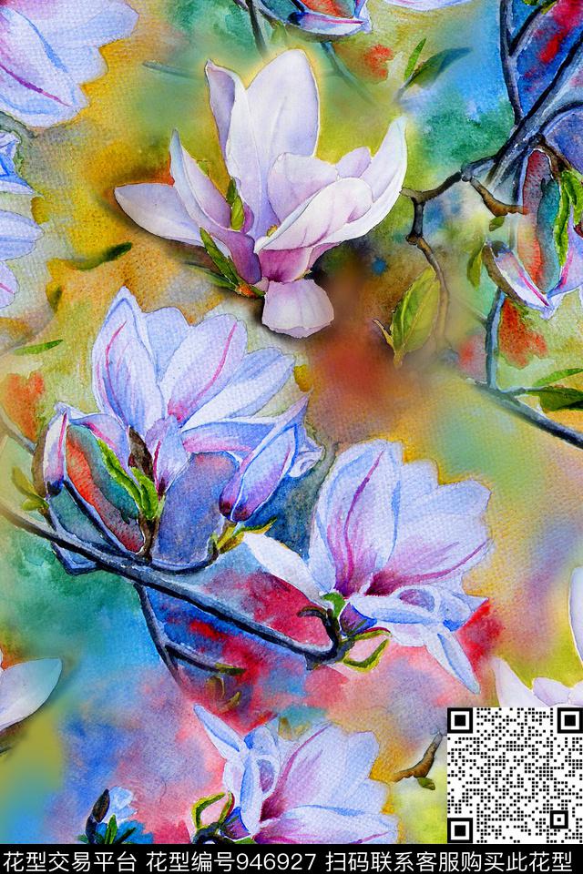 肌理花卉水彩花卉数码印花华亿平台下载（图片编号: 946927） - 瓦栏（Walan）
