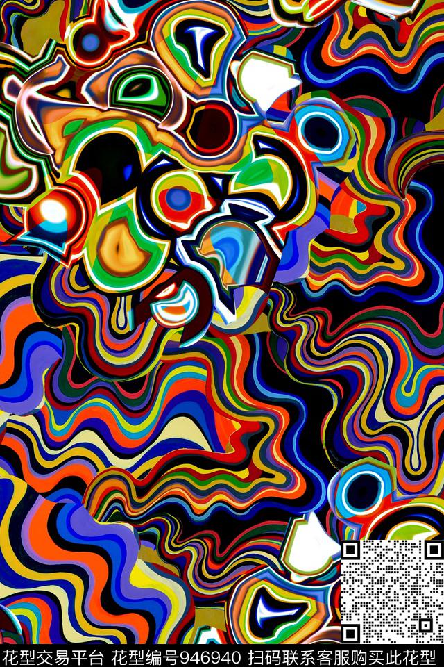 线条抽象几何数码印花华亿平台下载（图片编号: 946940） - 瓦栏（Walan）