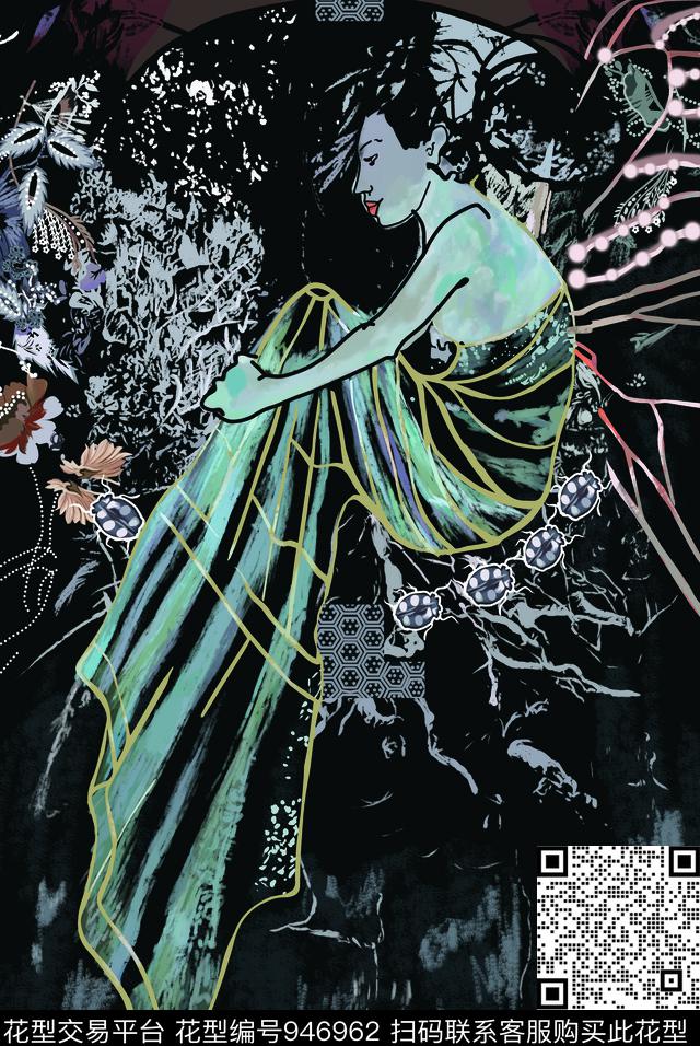 创意手绘花卉定位花数码印花华亿平台下载（图片编号: 946962） - 瓦栏（Walan）