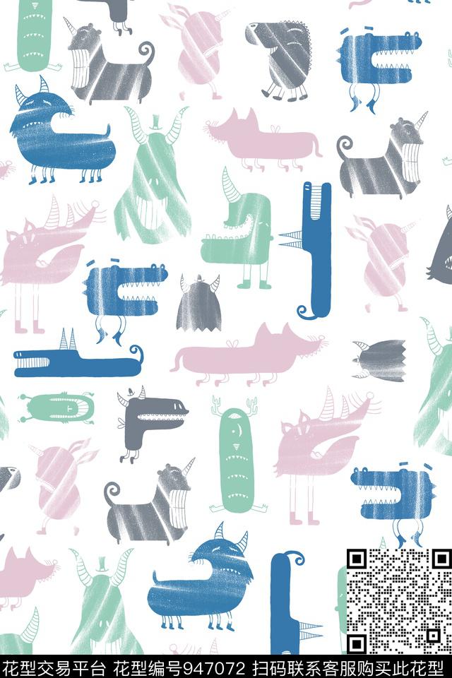 可爱线条卡通数码印花华亿平台下载（图片编号: 947072） - 瓦栏（Walan）