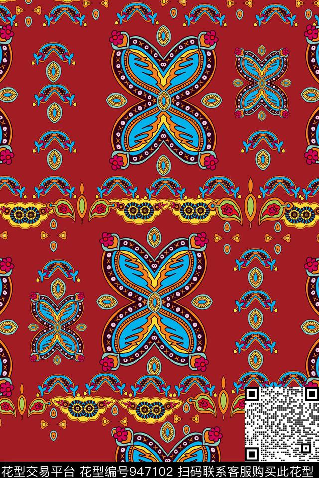 民族花卉中国风迪拜花卉数码印花华亿平台下载（图片编号: 947102） - 瓦栏（Walan）