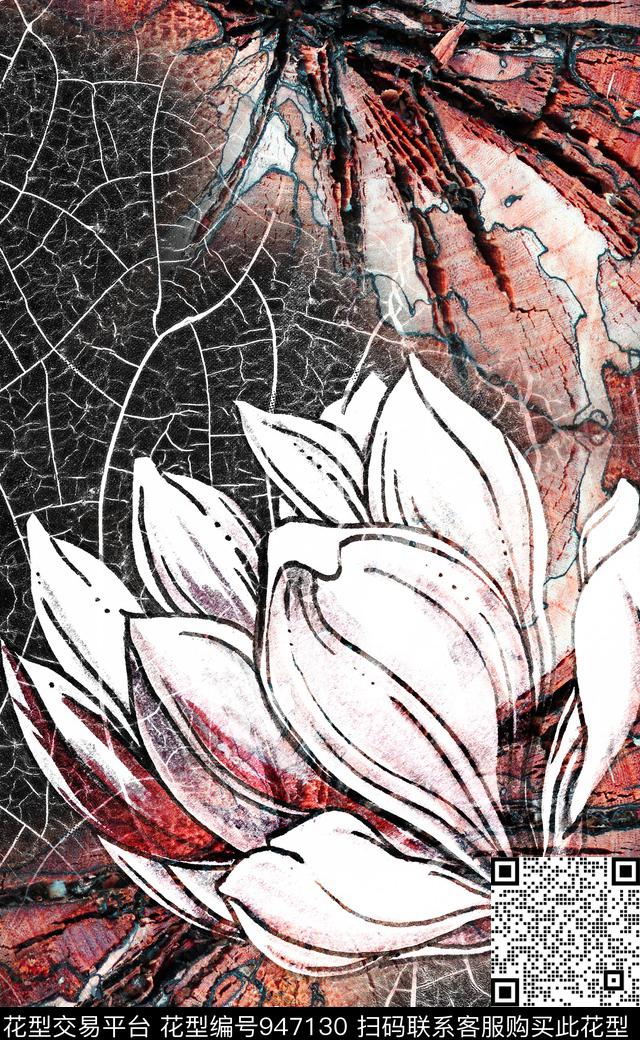 线条花卉数码华亿平台定位花数码印花华亿平台下载（图片编号: 947130） - 瓦栏（Walan）