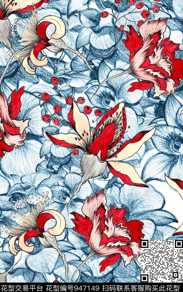 民族风数码华亿平台花卉数码印花华亿平台下载（图片编号: 947149） - 瓦栏（Walan）