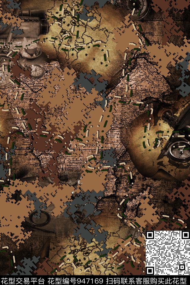 抽象男装复古数码印花华亿平台下载（图片编号: 947169） - 瓦栏（Walan）