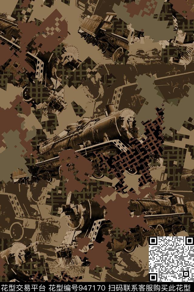 抽象复古迷彩数码印花华亿平台下载（图片编号: 947170） - 瓦栏（Walan）