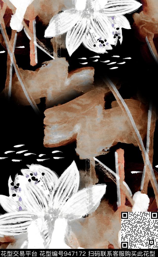 数码华亿平台定位花手绘大花数码印花华亿平台下载（图片编号: 947172） - 瓦栏（Walan）