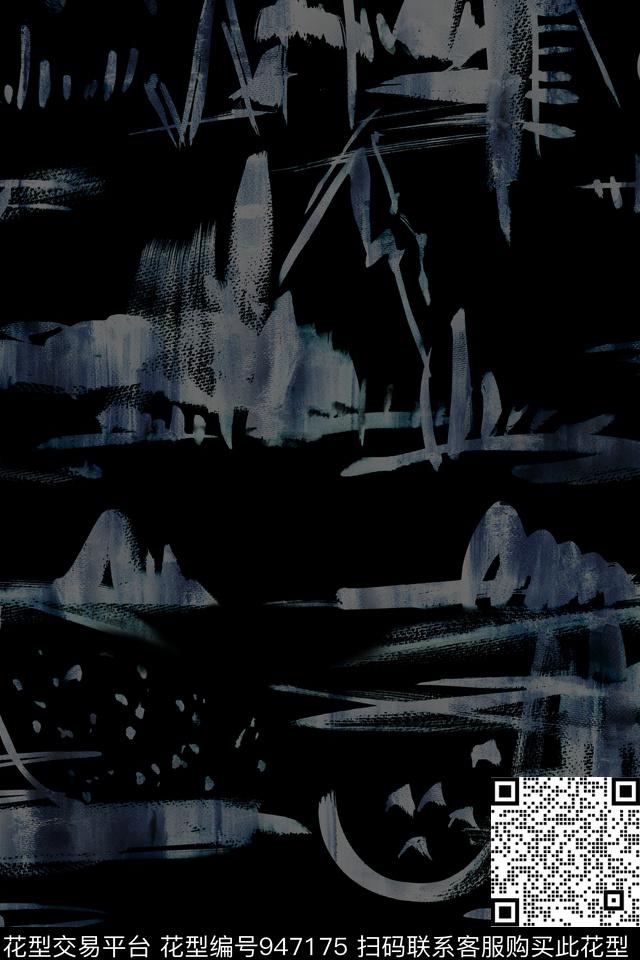 肌理男装黑底花卉数码印花华亿平台下载（图片编号: 947175） - 瓦栏（Walan）