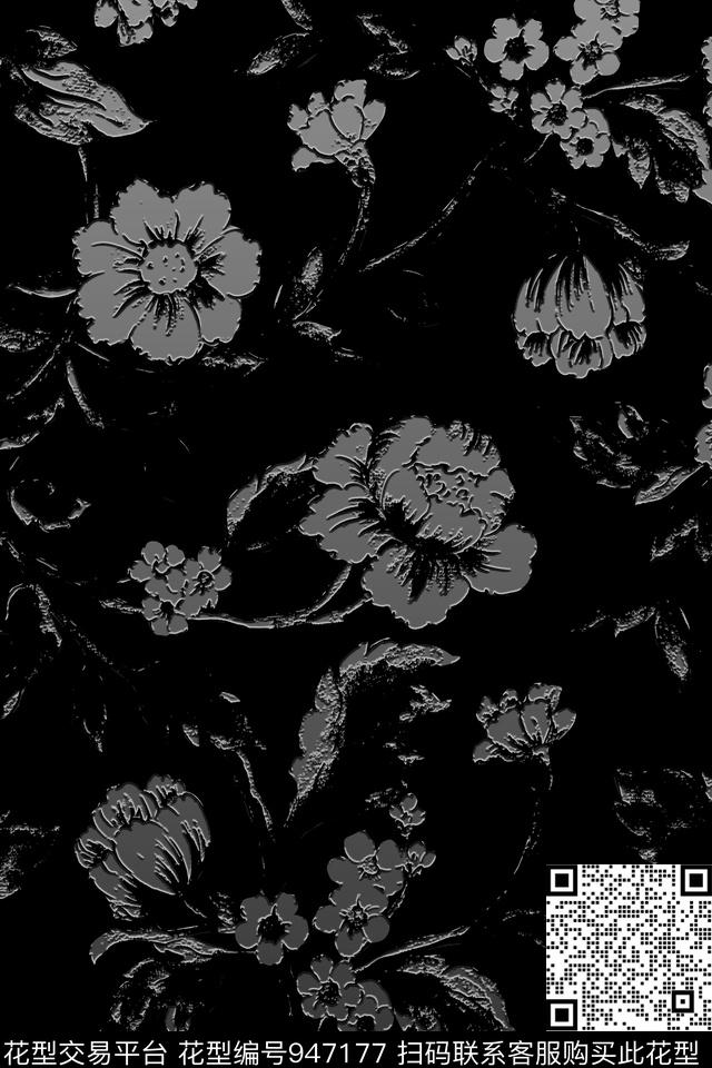 复古花卉黑白华亿平台传统印花华亿平台下载（图片编号: 947177） - 瓦栏（Walan）