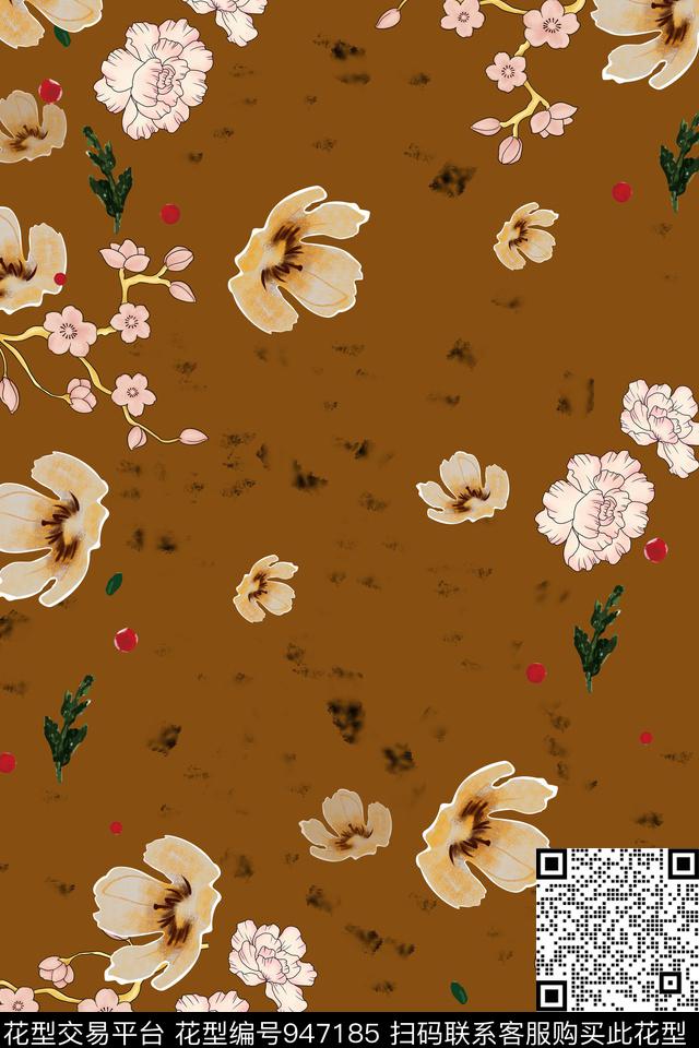 民族风民族花卉水墨风数码印花华亿平台下载（图片编号: 947185） - 瓦栏（Walan）