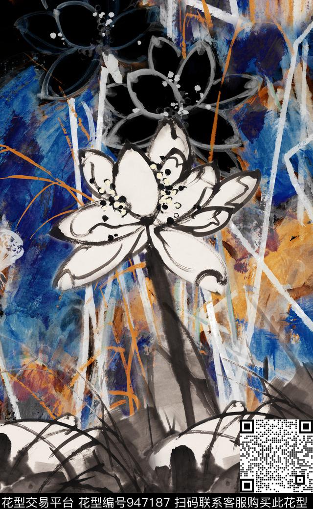 数码华亿平台定位花手绘大花数码印花华亿平台下载（图片编号: 947187） - 瓦栏（Walan）