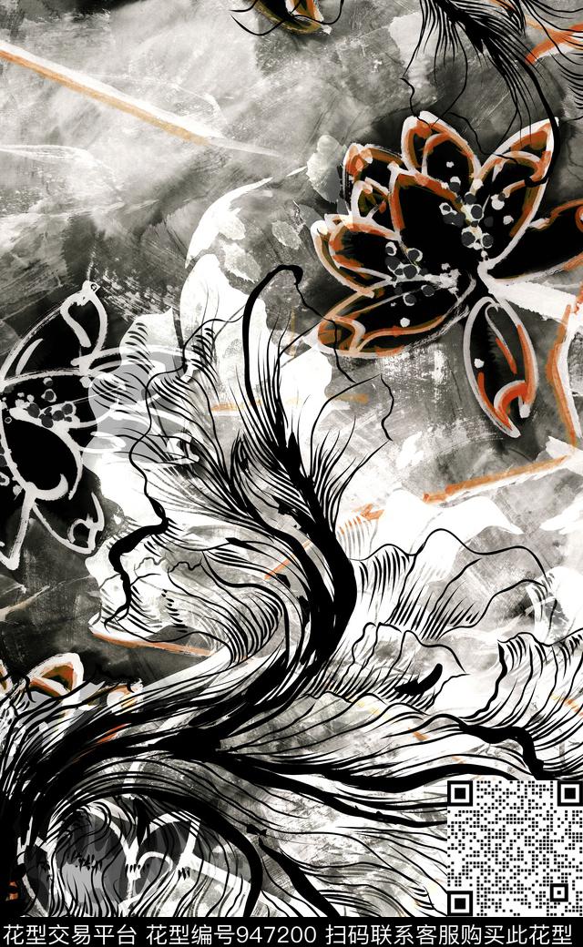数码华亿平台定位花手绘大花数码印花华亿平台下载（图片编号: 947200） - 瓦栏（Walan）