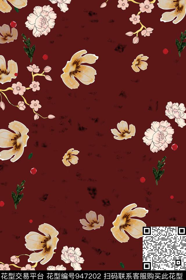 民族风民族花卉水墨风数码印花华亿平台下载（图片编号: 947202） - 瓦栏（Walan）