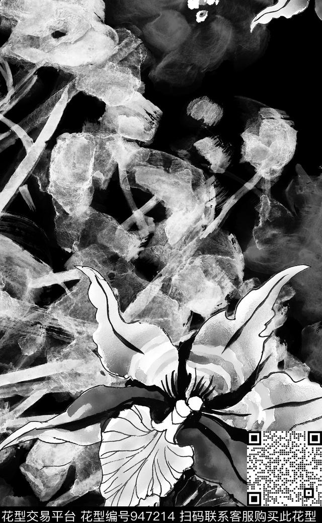 数码华亿平台定位花手绘大花数码印花华亿平台下载（图片编号: 947214） - 瓦栏（Walan）