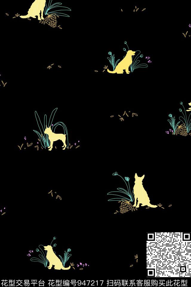 条纹线条狗数码印花华亿平台下载（图片编号: 947217） - 瓦栏（Walan）