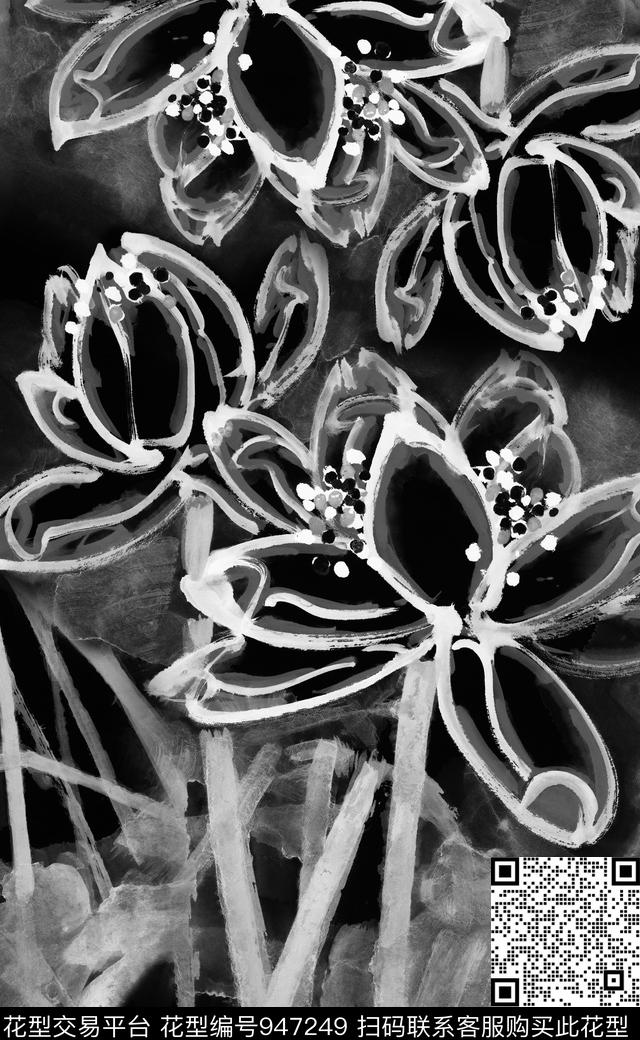 数码华亿平台定位花手绘大花数码印花华亿平台下载（图片编号: 947249） - 瓦栏（Walan）