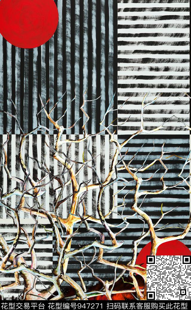 几何定位民族风线条花卉数码印花华亿平台下载（图片编号: 947271） - 瓦栏（Walan）