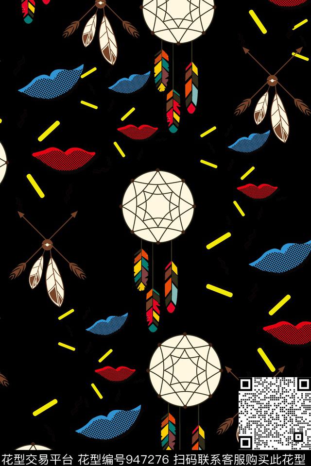 嘴唇花卉几何数码印花华亿平台下载（图片编号: 947276） - 瓦栏（Walan）