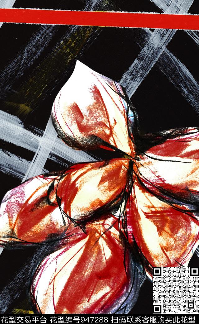 数码华亿平台定位花手绘大花数码印花华亿平台下载（图片编号: 947288） - 瓦栏（Walan）