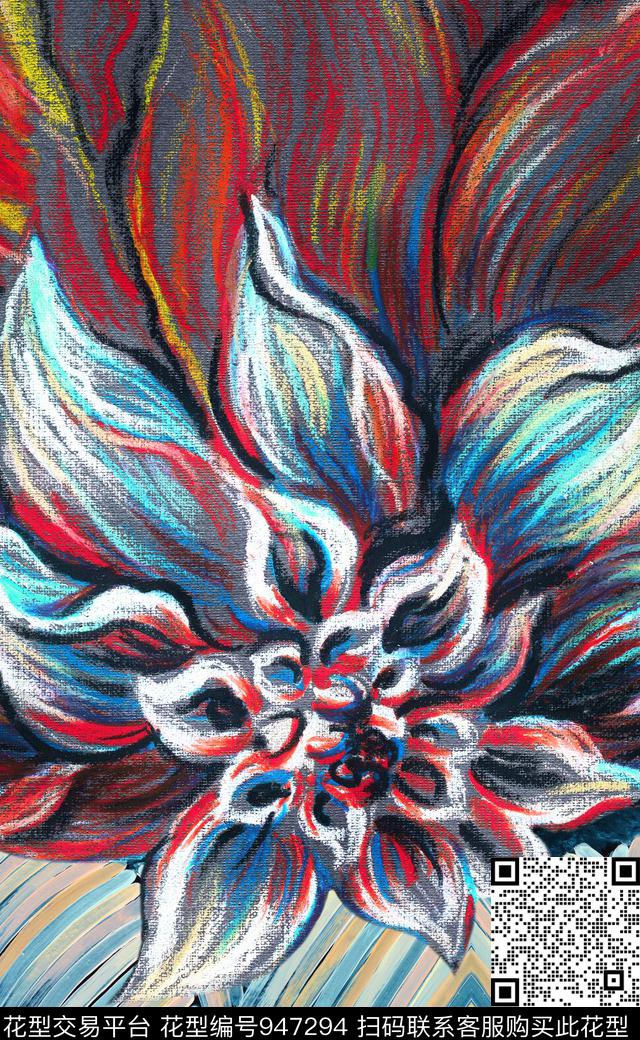 线条花卉数码华亿平台定位花数码印花华亿平台下载（图片编号: 947294） - 瓦栏（Walan）
