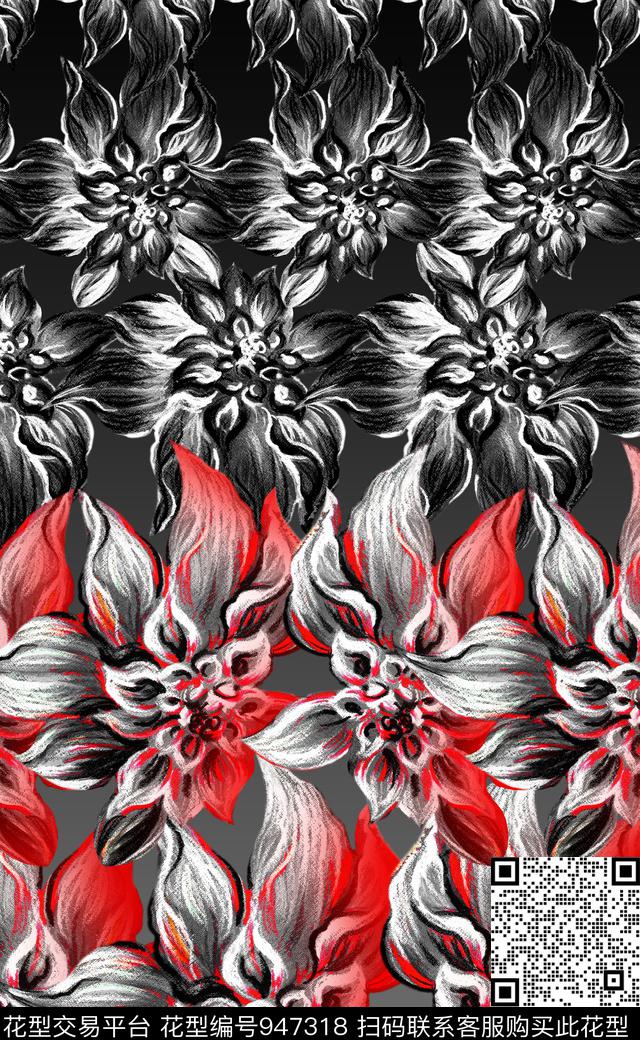 线条花卉数码华亿平台定位花数码印花华亿平台下载（图片编号: 947318） - 瓦栏（Walan）