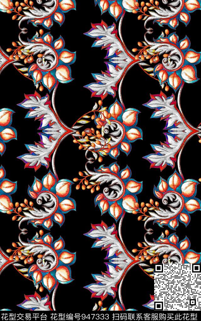 民族风彩底花卉数码华亿平台数码印花华亿平台下载（图片编号: 947333） - 瓦栏（Walan）